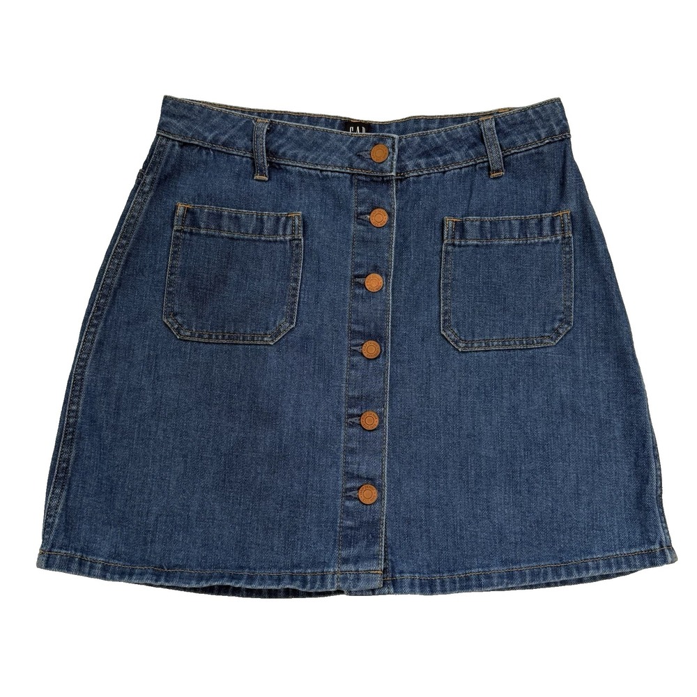 Gap Button Front Denim Jean Mini Skirt Women 28 S 6 Patch Pocket Western Boho